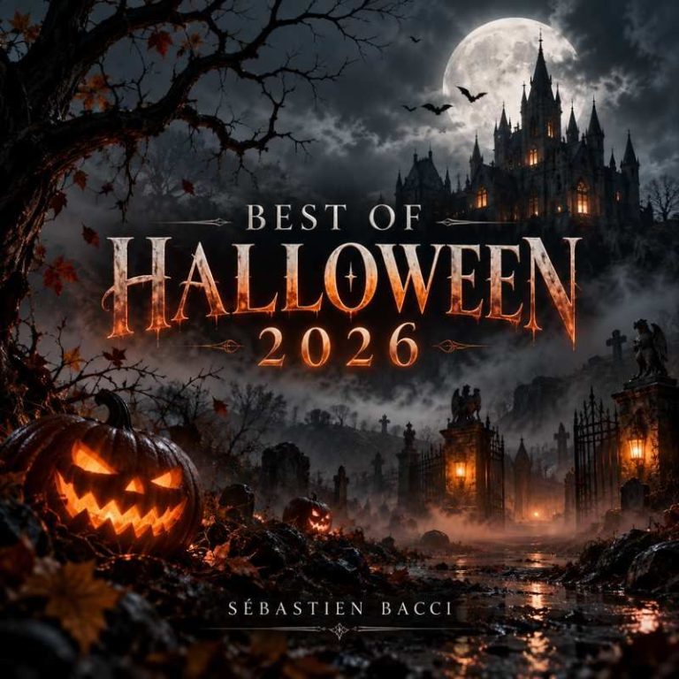 Best of Halloween 2026 : pochette musicale de Sébastien Bacci, ambiance horrifique cinématique